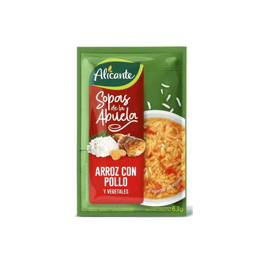 Sopa Alicante Arroz Pollo y Vegetales (10u x63g) Sopa Alicante Arroz Pollo y Vegetales (x63g) - Imagen 1